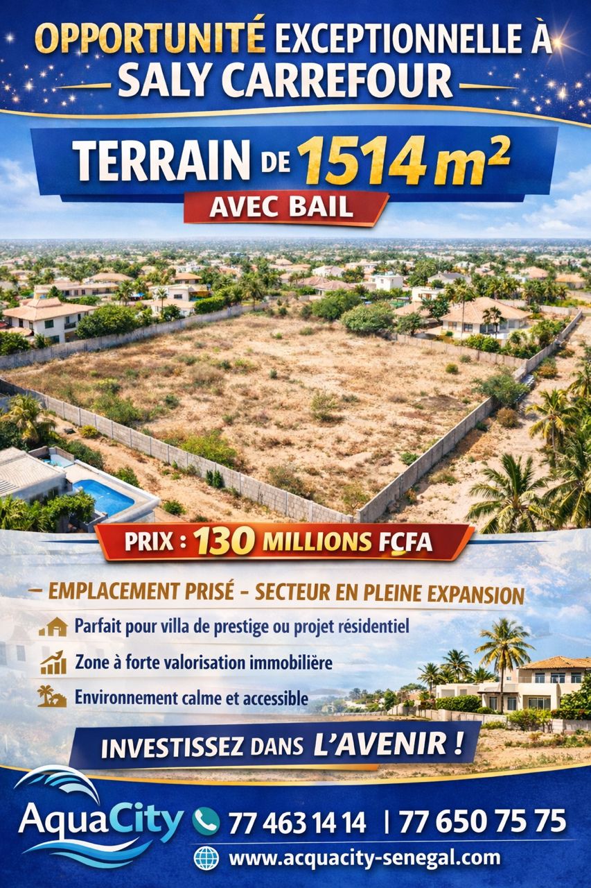 Opportunité exceptionnelle à Saly Carrefour  Terrain de 1514 m² avec bail